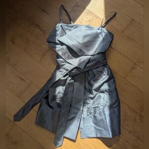 Elegant Gray Silk Sleeveless (or Strappy) Dress